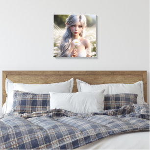 Prachtige aprilfee in Daisies Canvas Afdruk