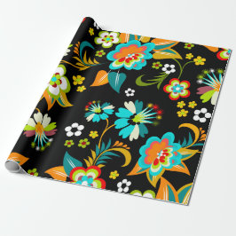 Prachtige Aqua & Black Abstract Floral Pattern Cadeaupapier