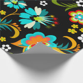 Prachtige Aqua & Black Abstract Floral Pattern Cadeaupapier (Hoek)