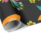 Prachtige Aqua & Black Abstract Floral Pattern Cadeaupapier (Rol Hoek)