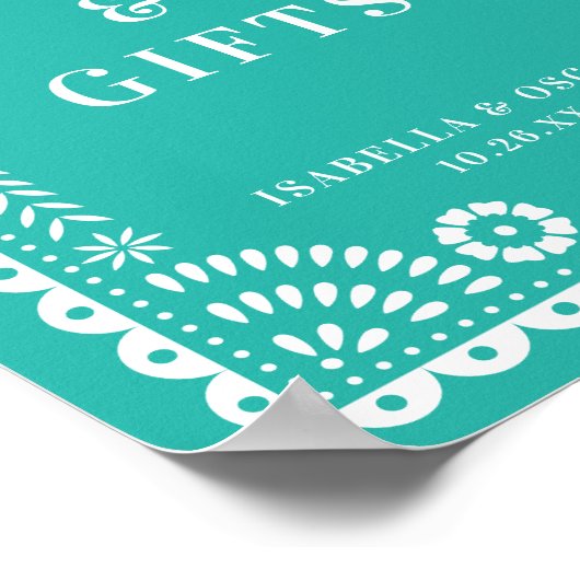 Prachtige Aqua Papel Picado Weddenschap Poster (Hoek)