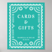 Prachtige Aqua Papel Picado Weddenschap Poster (Voorkant)