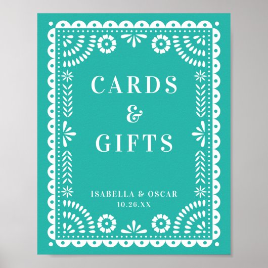 Prachtige Aqua Papel Picado Weddenschap Poster (Voorkant)