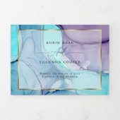 Prachtige Aqua Violet Abstracte Ink Tri-Fold CUSTO Drieluik Uitnodiging (Cover)