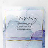 Prachtige Aqua Violet Abstracte Ink Tri-Fold CUSTO Drieluik Uitnodiging (Binnenzijde eerst)