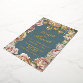 Prachtige Arabische Nachten Blau Bloemige Bruiloft Folie Uitnodiging (Gedraaid)