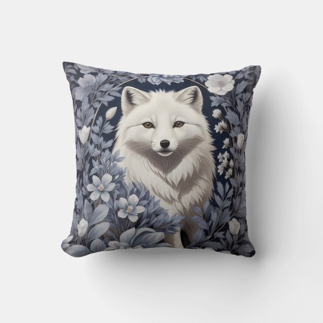 Prachtige Arctic Fox William Morris geïnspireerd Kussen (Voorkant)