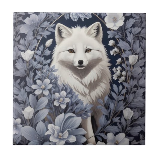 Prachtige Arctic Fox William Morris geïnspireerd Tegeltje (Voorkant)