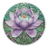 Prachtige Art Deco Roze Water Lelie in Vijver Keramische Knop (Voorkant)