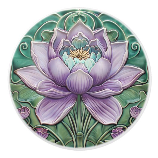 Prachtige Art Deco Roze Water Lelie in Vijver Keramische Knop (Voorkant)