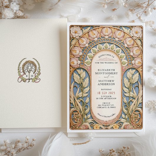 Prachtige Art Nouveau Spring Wedding Kaart