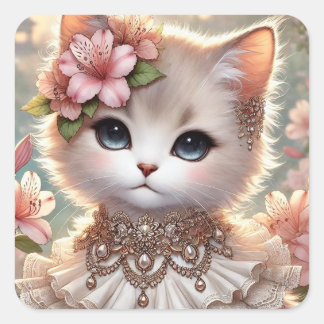 Prachtige Azalea Princess Cat Vierkante Sticker