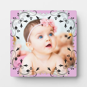 Prachtige Baby foto van Black Script Border Fotoplaat
