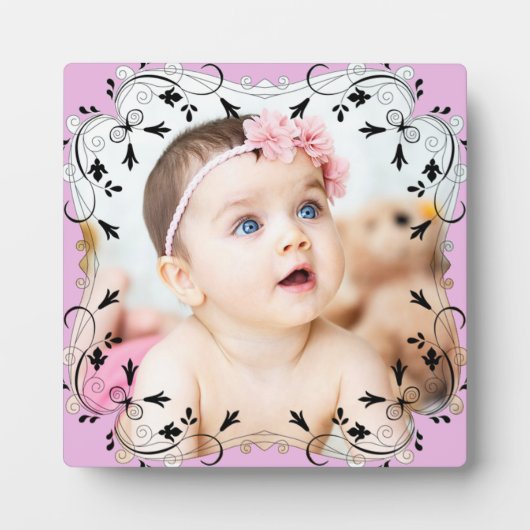 Prachtige Baby foto van Black Script Border Fotoplaat (Voorkant)