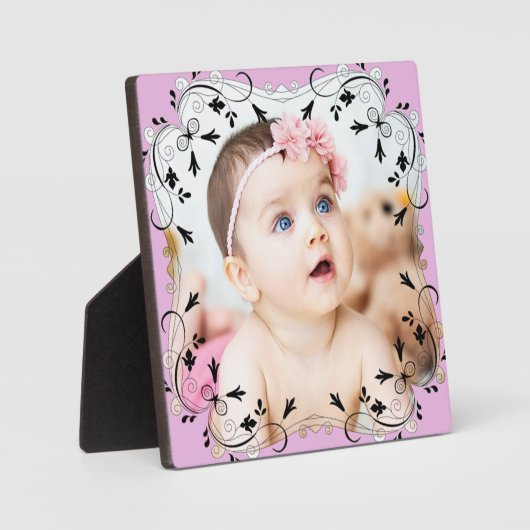 Prachtige Baby foto van Black Script Border Fotoplaat (Voorkant)