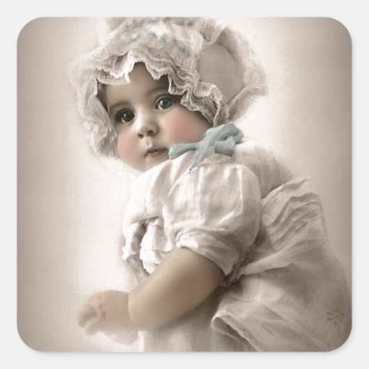 Prachtige  Baby met Bonnet Vierkante Sticker (Voorkant)