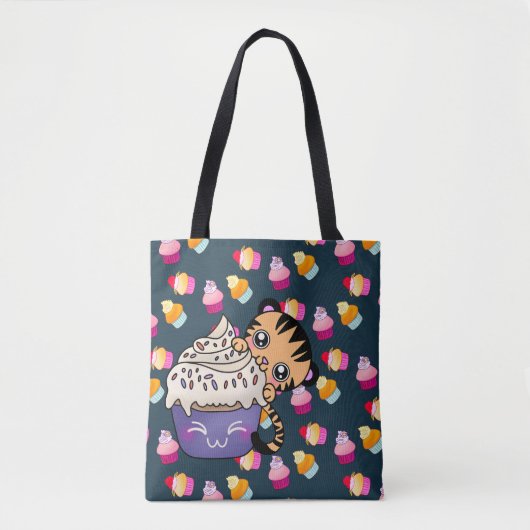 Prachtige Baby Tijger Munching op een Cupcake Canv Tote Bag (Voorkant)