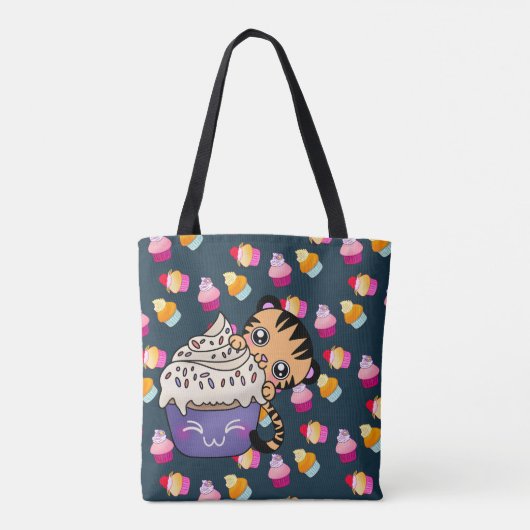 Prachtige Baby Tijger Munching op een Cupcake Canv Tote Bag (Achterkant)