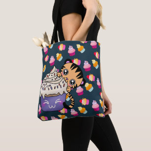 Prachtige Baby Tijger Munching op een Cupcake Canv Tote Bag