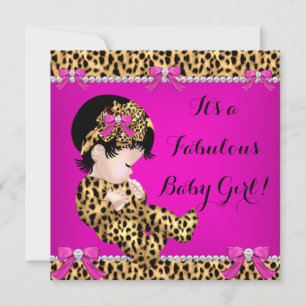 Prachtige babyfeest baby meisje luipaard roze 2 kaart