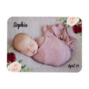 Prachtige babymeisje bloost bloemen foto magneet