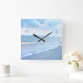 Prachtige 'Beach Love Wall'-klok met Jouw tekst Vierkante Klok (Huis)