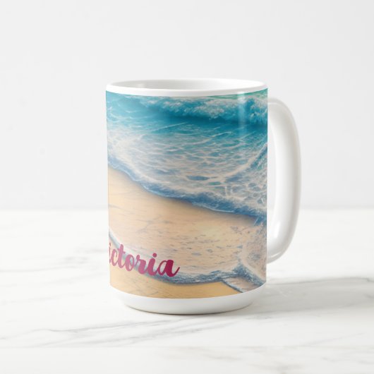 Prachtige Beach Ocean Waves Zand Palm Bomen Koffiemok (Voorkant rechts)