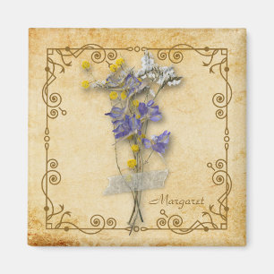  prachtige beige bloemen met naam magneet