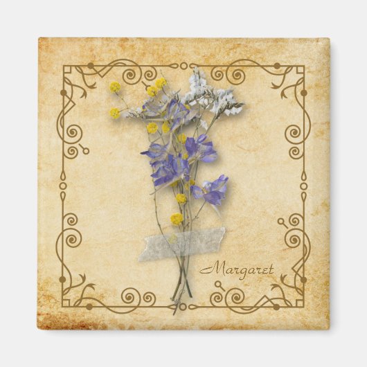  prachtige beige bloemen met naam magneet (Voorkant)