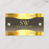 Prachtige Beige Bruin Goud Grenzen Monogram Foto Visitekaartje (Voorkant)