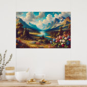 Prachtige bergen en een magische rivier poster (Keuken)
