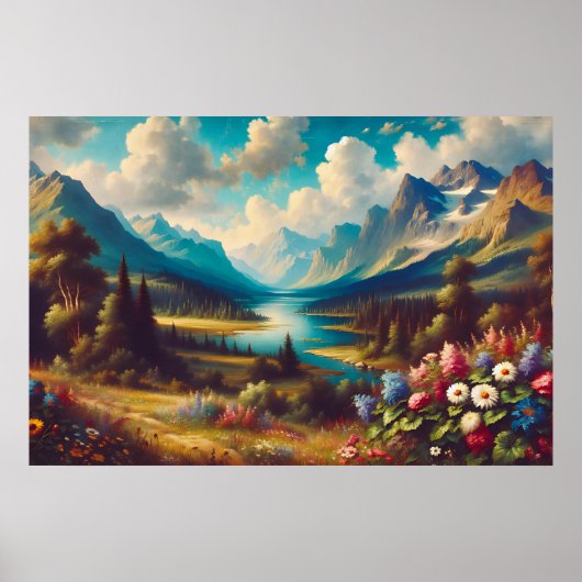 Prachtige bergen en een magische rivier poster (Voorkant)