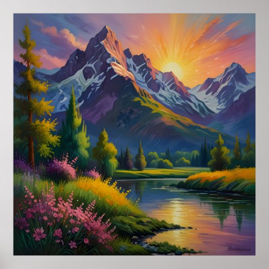 Prachtige berglandschap schilderij poster (Voorkant)
