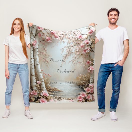 Prachtige berkenbomen Country River Fleece Deken (In situ)