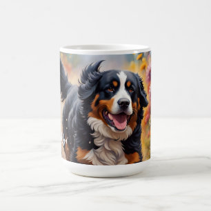 Prachtige Berner Berg Hond & Bloemen Koffiemok