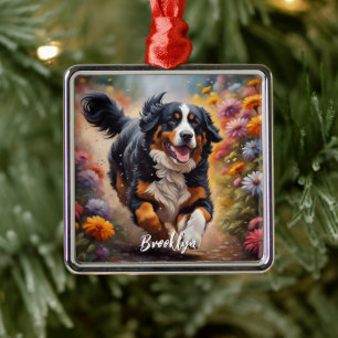 Prachtige Berner Berg Hond & Bloemen Metalen Ornament
