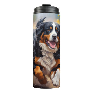 Prachtige Berner Berg Hond & Bloemen Thermosbeker
