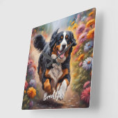 Prachtige Berner Berg Hond & Bloemen Vierkante Klok (Hoek)