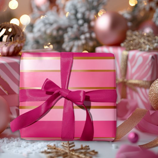 Prachtige bessen roze en goud gestreept cadeaupapier