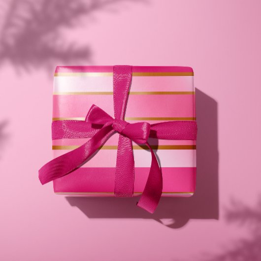 Prachtige bessen roze en goud gestreept cadeaupapier