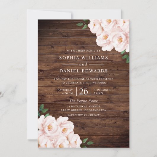 Prachtige bijtende bleekroze legante bruiloft kaart (Voorkant)