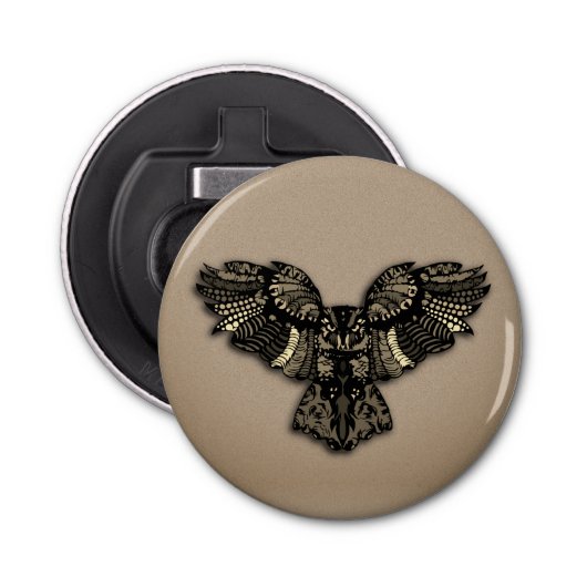 Prachtige bijtende oowl button flesopener (Voorkant)