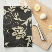 Prachtige  Black en Cream Floral, Damask Theedoek (Quarter Fold)