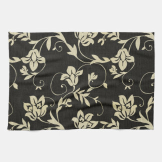 Prachtige Black en Cream Floral, Damask Theedoek