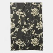 Prachtige  Black en Cream Floral, Damask Theedoek (Verticaal)