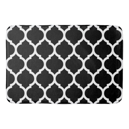 Prachtige Black White Moroccan Quatrefoil Pattern Badmat (Voorkant)