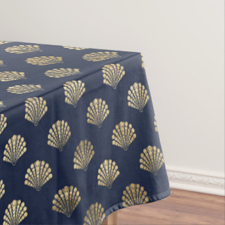 Prachtige Blauw en Metallic Gouden Shell Home Deco Tafelkleed