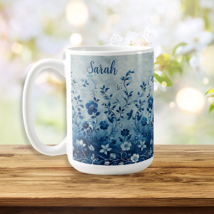 Prachtige Blauw Tropisch Hawaiiaans Bloemig Koffiemok