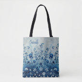 Prachtige  Blauw Tropisch Hawaiiaans Bloemig Tote Bag (Voorkant)