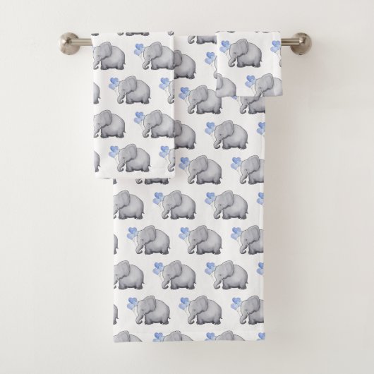 Prachtige blauwe Baby shower Elephants Nursery Bad Handdoek (Insitu)